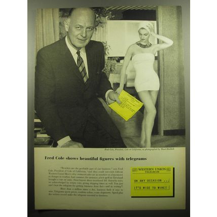 1957 Western Union Telegram Ad - Fred Cole shows beautiful figures