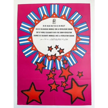 1975 Political POSTER OSPAAAL Solidarity with Cuba.Original art.Cuban flags star
