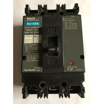 FUJI ELECTRIC BU-ESB Circuit Breaker, BU-ESB3040, 40 Amp, 600V AC, 3 P,DI