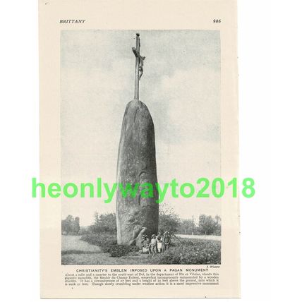 Dol, Cross on Menhir du Champs, Brittany, France, Book Illustration, c1920
