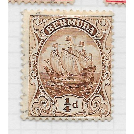 BERMUDA 1910 KE7 FARTHING SHIP BROADSIDE SG44 44 SG USED WMK MCA
