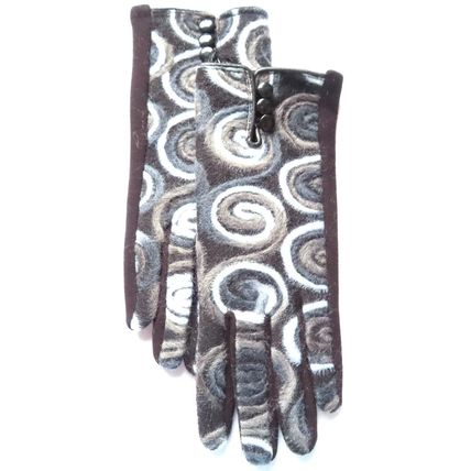 Equilibrium Ladies Grey Swirls Gloves with Black Buttons & Back Christmas Gift