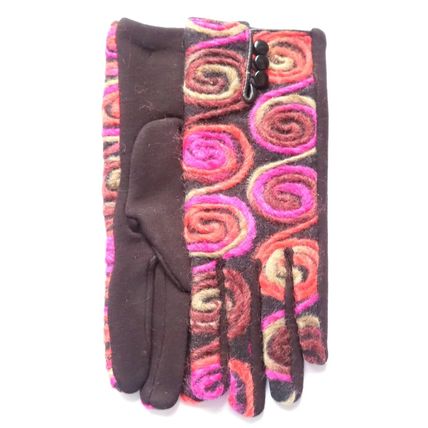 Ladies Pink Swirls Gloves with Black Buttons & Back Christmas Gift