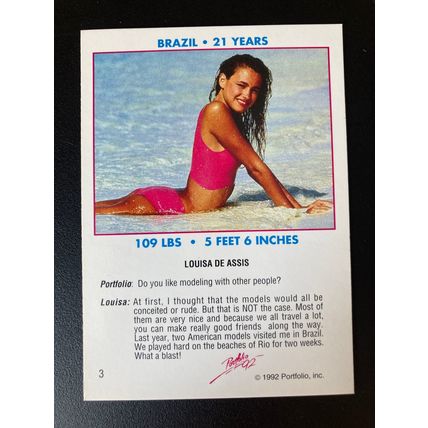 Portfolio '92 International Swimsuit Base trading card # 3 Louisa De Assis (A)