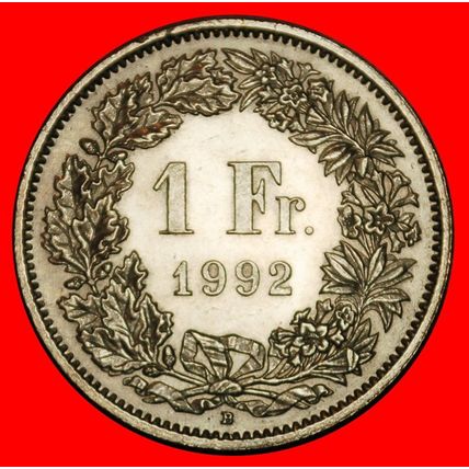 Ⰶ EXTRA STAR (1850-2024): SWITZERLAND ★ 1 FRANC 1992B! UNC★LOW START★NO RESERVE