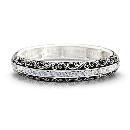 Western Style Stretchable Bracelet w/ Rhinestones - Vintage Look Embossed - B...