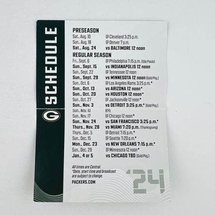 Green Bay Packers 2024 Wallet Schedule