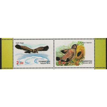 Tajikistan Sparrow Eagle Birds Sheetlet of 4 pairs 2015 MNH SG#533-534