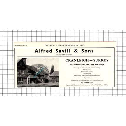 Cranleigh Surrey House Sale Advert - 1967 Cutting