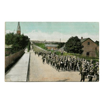Postcard UK Hampshire British Army Aldershot soldiers marching band c. Boer War?
