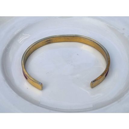 Gold Tone Cuff Bracelet with Deep Pink Enamel, Minimalist Adjustable Bangle