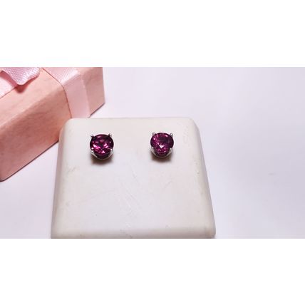 Estate 2ctw Natural rd Rhodolite Garnet 14Kt W/Gold 4 prong Stud Earrings #22471