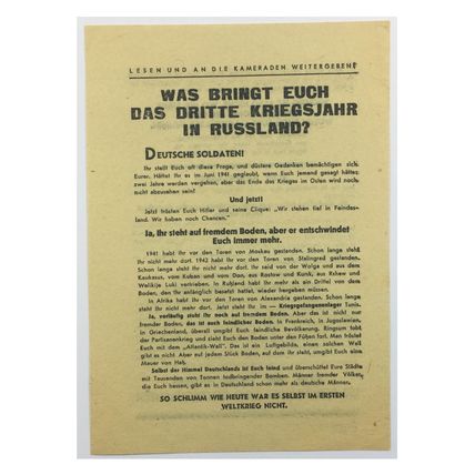 Original WW2 Russian/Soviet Air Drop Leaflet. - Code 2566. - 1943.