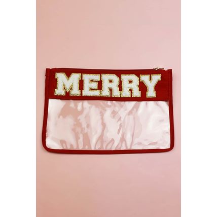 Red MERRY Contrast Trim Clear Makeup Bag