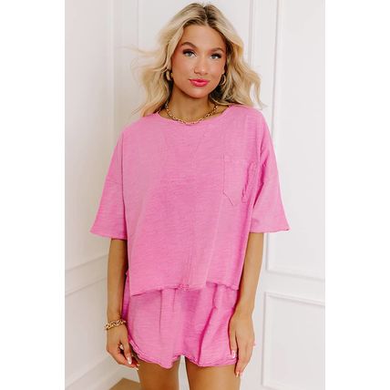 Sachet Pink Loose Fit Half Sleeve T Shirt and High Waist Skirt Set