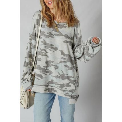 Multicolour Retro Camouflage Print Exposed Seam Patchwork Drop Shoulder Sweatshi