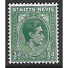 ST KITTS - NEVIS 1943 1/2d BLUE GREEN GEORGE VI SG 68a M MINT