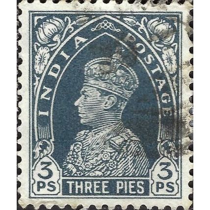INDIA, King George VI, Imperial Crown of India, blue 1937, 3pies, #4