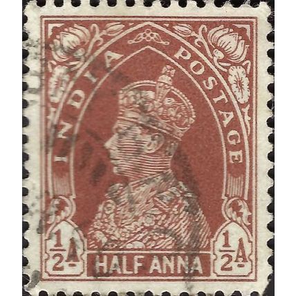 INDIA, King George VI, Imperial Crown of India, brown 1937, ½anna, #4