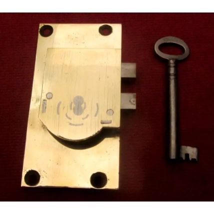 Antique Cabinet Cupboard Lock LEFT HANDED Georgian Brass & Steel 1 working Key