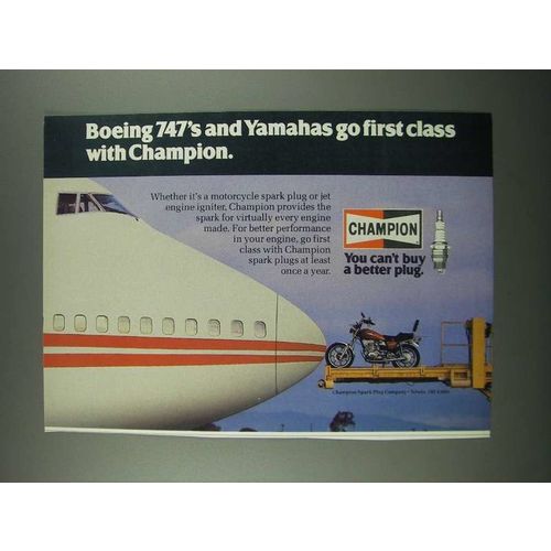 1980 Champion Spark Plugs Ad - Boeing 747's and Yamahas