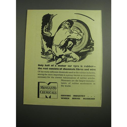 1948 Monsanto Chemicals Ad - Only half of a motor car tyre is rubber