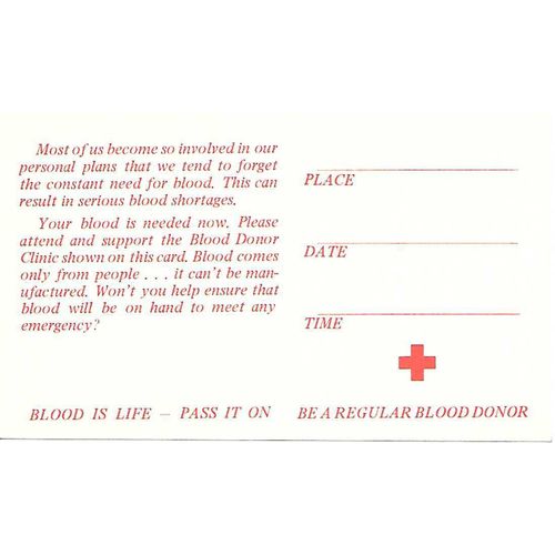 Canada. #P106b Red Cross Postal Card MINT Blood Donor reminder