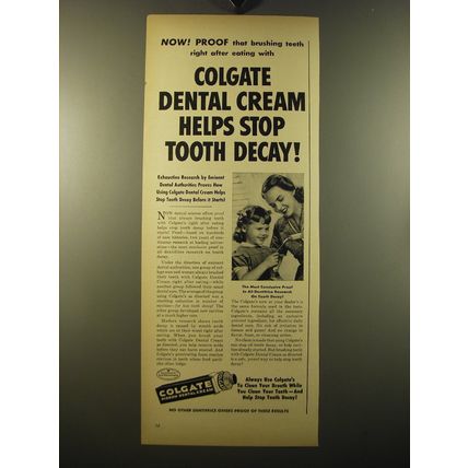 1950 Colgate Ribbon Dental Cream Ad - helps stop tooth decay