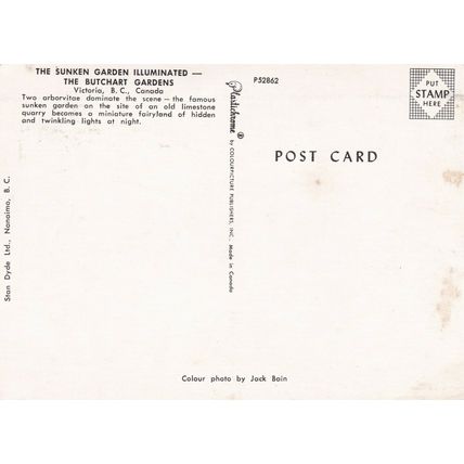 Butchart Gardens Victoria Canada Postcard unused VGC