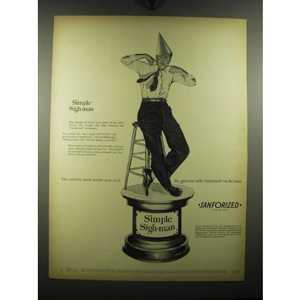 1949 Sanforized Shirts Ad - Simple Sigh-man