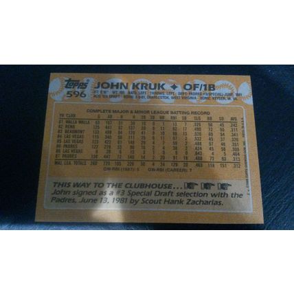 1988 Topps Card # 596 John Kruk Excellent-Mint (6) San Diego Padres