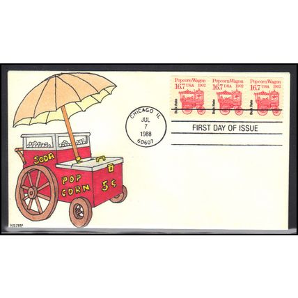 FDC K Kover 2261 16.7c Popcorn Wagan Strip/3 8 of 36(Cachet-U/A) Box0574