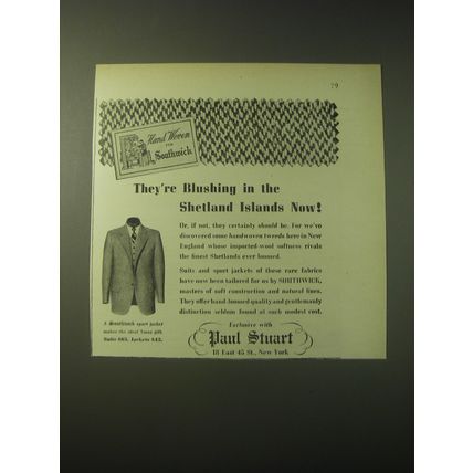 1948 Paul Stuart Southwick Sport Jacket Ad - blushing in the Shetland Islands