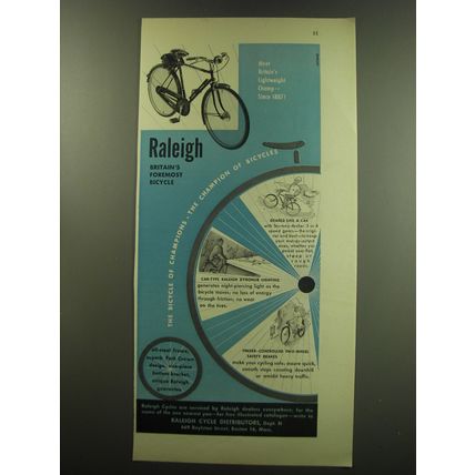1949 Raleigh Bicycles Ad - The bicycle of champions - The Champion of Bicycles