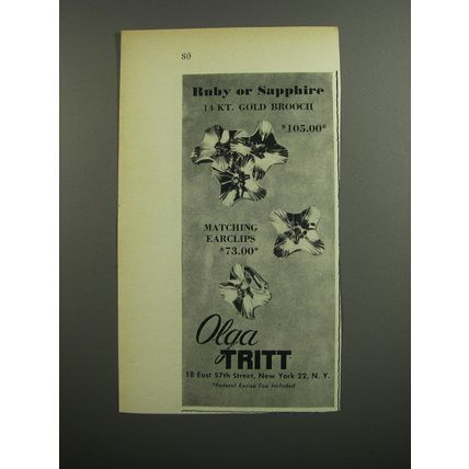 1953 Olga Tritt Jewelry Advertisement - Ruby or sapphire