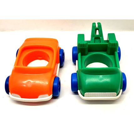 1992 Fisher Price Little People Lot of 2 Vehicles Orange Car & Green Tow Truck