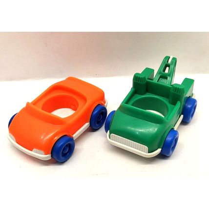 1992 Fisher Price Little People Lot of 2 Vehicles Orange Car & Green Tow Truck