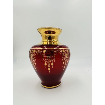 Murano Vase Glass Red Gold Trim Gilding Overlay Late 20th Century Bud
