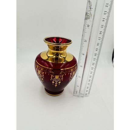 Murano Vase Glass Red Gold Trim Gilding Overlay Late 20th Century Bud