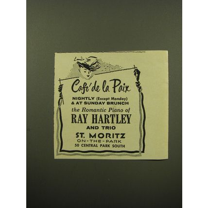 1959 St. Moritz On-The-Park Hotel Ad - Caf de la Paix Ray Hartley & Trio