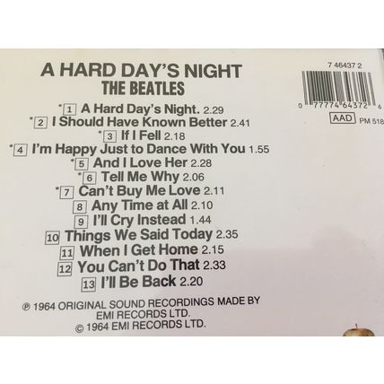 THE BEATLES ~ A HARD DAY'S NIGHT (13-Track CD of 1964 Album) Lennon & McCartney