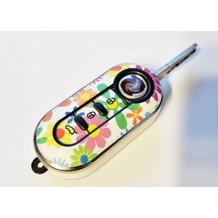 Cute Floral flowers Retro Flower Car Key Cover, Fits Fiat 3 button key 500