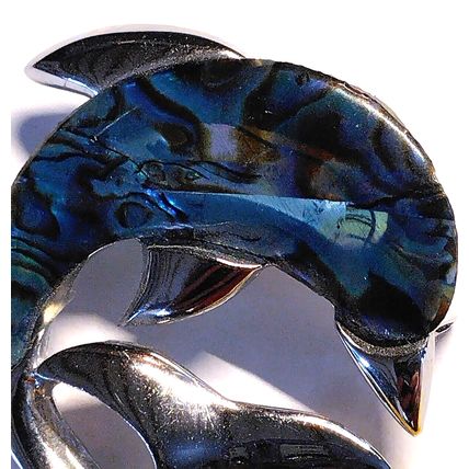 Silver Tone Jumping Dolphin Blue Abalone Sea Life Brooch Porpoise Nautical Pin