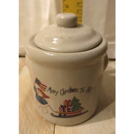 Vintage Christmas Snowman Holiday Votive Tea Candle Ceramic Heavy Crock