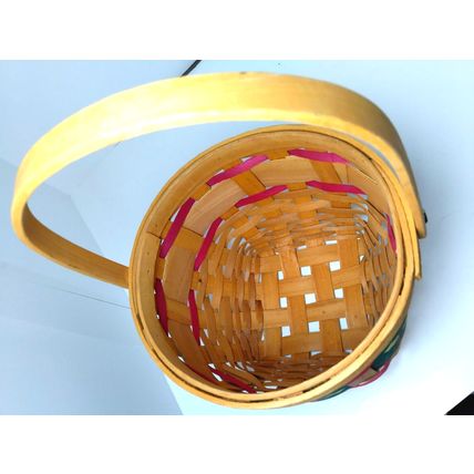 Round Christmas "Holly" Ribbon Basket - Lattice Type- Adorable! Farmhouse Decor