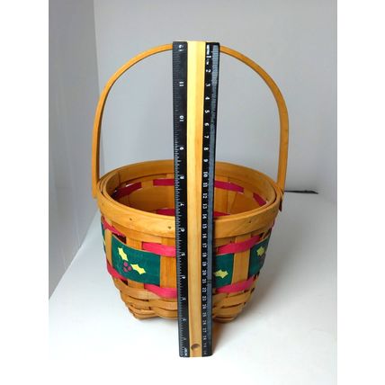 Round Christmas "Holly" Ribbon Basket - Lattice Type- Adorable! Farmhouse Decor