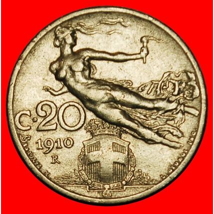 Ⰶ FLYING TORCH 1907-1935:ITALY★20 CENTESIMOS 1910R★DIES 1+A★LOW START★NO RESERVE