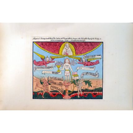ALLEGORICAL PAINTING BENEATH ST. GEORGE WITH THE DRAGON 1838 ANTIQUE LITHOGRAPH