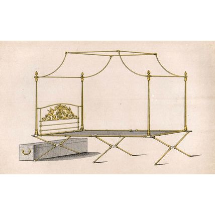FOUR POSTER BED FRAME 1850s R.W. Winfield - Day & Son ANTIQUE LITHOGRAPH
