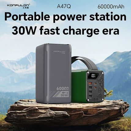 Konfulon 60000mAh Power Bank PD Type C 30W Fast Charger 6 Ports LED Flashlight